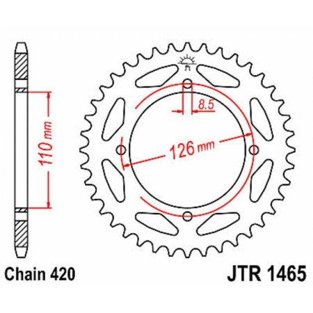 The rear star for the motorcycle JTR1465, chain 420, 47 teeth