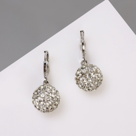 Earrings with “Shambhala” rhinestones, white color in silver-2