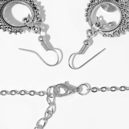 Set 2 objects: earrings, necklace "India" circles, color black silver, 32 cm-2