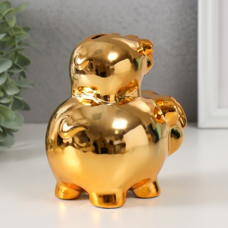 Pigger Ceramics "Two Golden Pigs - Pyramid" 12.5x8x14 cm-1