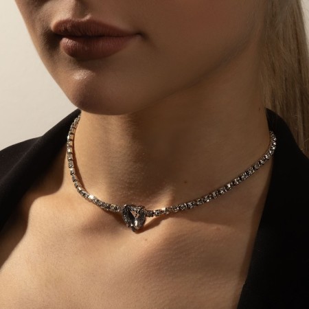 The necklace "Jewel" is large, white color in silver, 34 cm