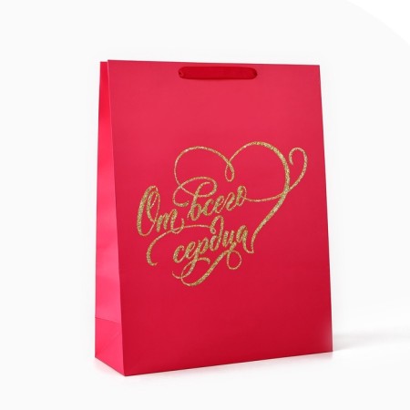 Laminated vertical packet “From the whole heart”, glitter, l, 31 × 40 × 11.5 cm