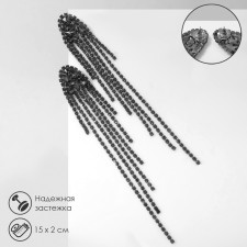 Hanging earrings with Hollywood rhinestones on crystals, gray color in gray metal, 15 cm
