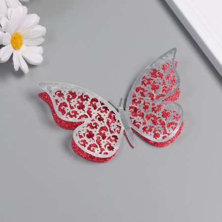 Stick paper, plastic "Flower red butterflies" sparkles set 12 pcs 12 cm, 10 cm 8 cm 1052425-1