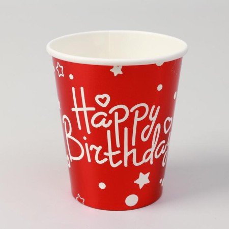 Paper glasses “Happy birthday”, set, 6 pcs., Red color