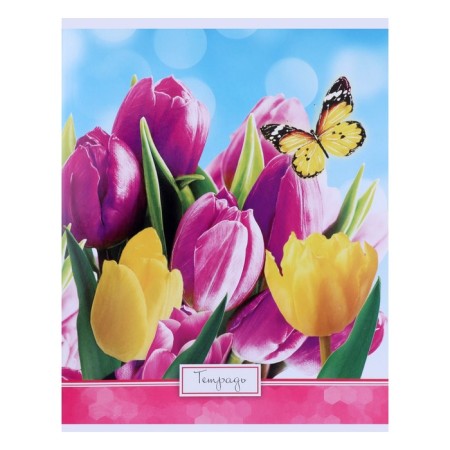 Notebook of 48 sheets in the “Bright flowers” ​​cage, cover coated cardboard, uf-lak, offset block, mix-5