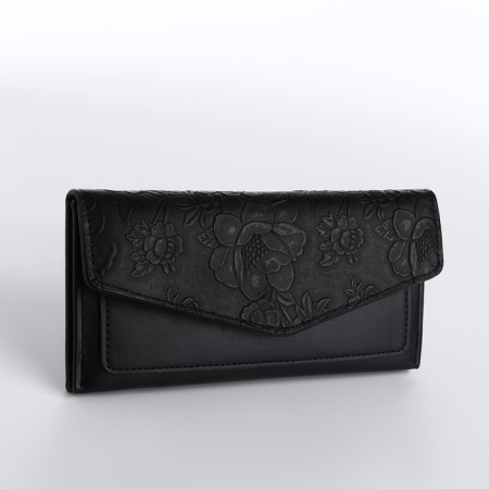 Women's wallet on the button, black color
