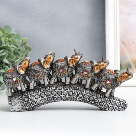 Polystone souvenir "Five elephants on a tusk with flowers" silver 20.5x4x11 cm-3