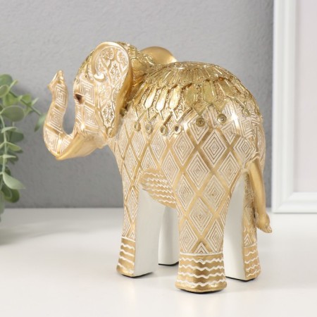 Souvenir Polystone "Golden Elephant with Geometric Patterns" 20x7.5x16.5 cm-2