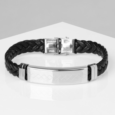 Bracelet Unisex "Power" rectangular with thread, black color with silver, 22 cm