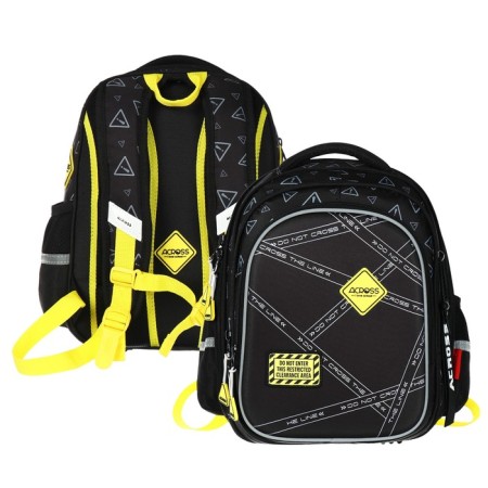 School backpack 40x33x15cm, ergonomic back, Across 410, black/yellow