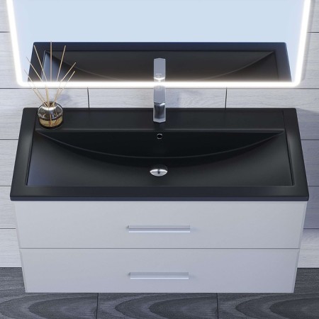 Sink uperwood Foster Quartz 100 cm, quartz, black matte, coal-1