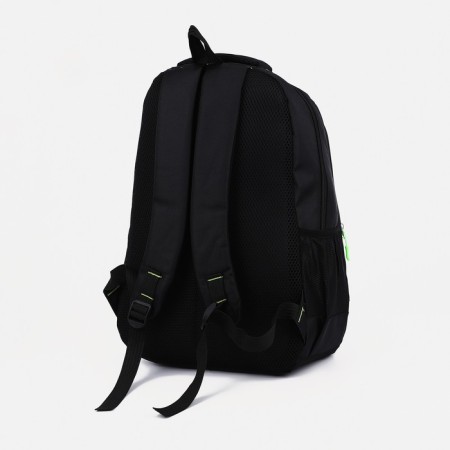 A backpack with a zipper, 3 external pockets, black/green color-3