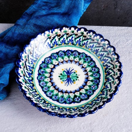 The plate of the Rishtan ceramics "Patterns", blue, deep, mix, 20 cm-1