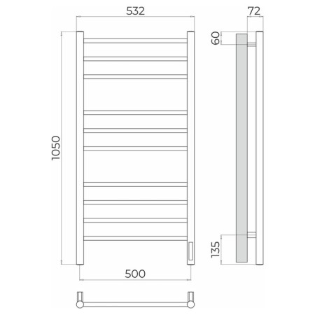 Terminus heated towel rail "Aurora" P10, 500x1050 mm, chrome-3