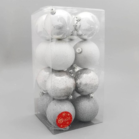 Set of balls plastic D-8 cm, 16 pcs "Winter chic" silver-1