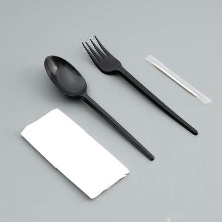 A set of disposable dishes "Fork, spoon, napkin. Bum., Toothpick" Black, 16.5 cm