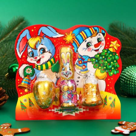 New Year. A set of curly chocolate "Rabbit with a bump and a bell", 48 g