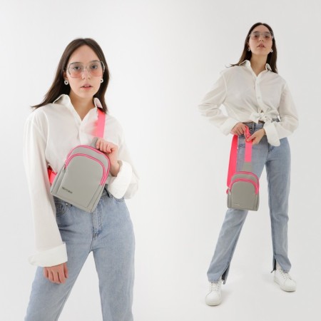 Slung bag youth textura, artificial leather, gray color-4