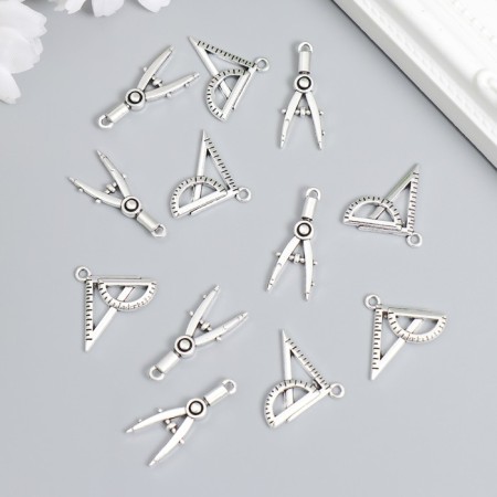 Decor for creativity Metal "Rine and Circular" silver set 6+6 pcs 1.8x2.5 cm 1x2.7 cm-2