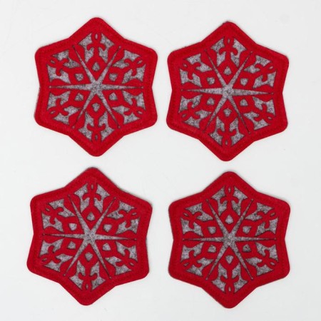 Set of stands for the glass "Snowflake", 4 pcs, col. red 8.5 cm, 100; p/e, felt-1