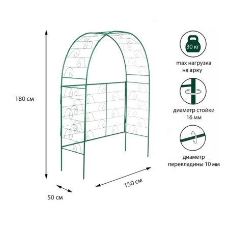 Sadovaya arch, collapsible, 180 × 150 × 50 cm, metal, green, “gazebo”