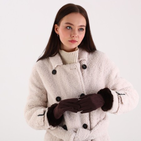 Gloves are female, dimensionless, without insulation, brown color-3