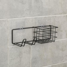 Velcro shelf with a hairdryer holder, 27 × 8 × 8 cm, black color