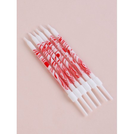 Candles for the cake "wavy lines", 6 pcs, white with red-2