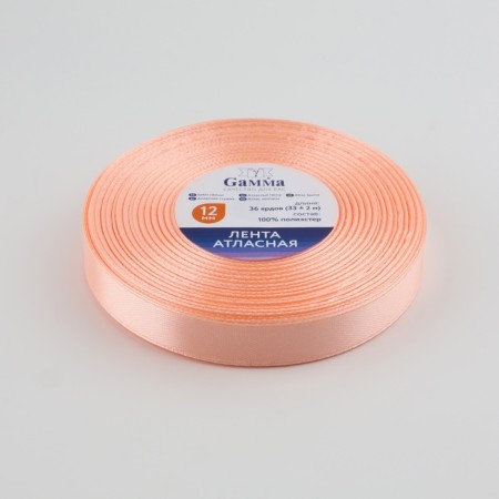 Satin tape, 12 mm × 33 ± 2 m, color peach No. 007-1