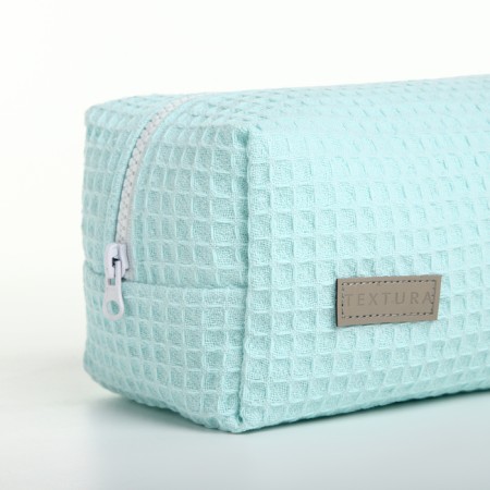 Cosmetic bag at the zipper textura, turquoise color-5