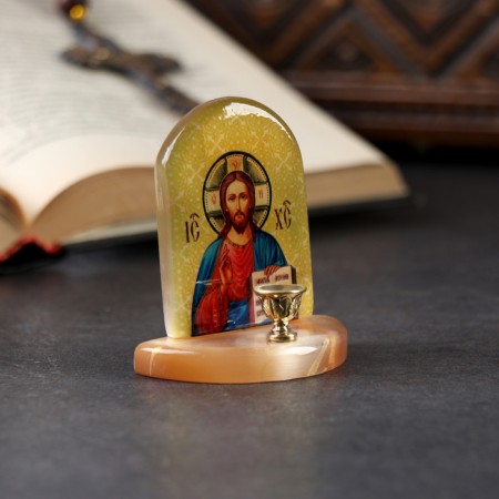 Icon with a candlestick "Jesus Christ", selenite-1