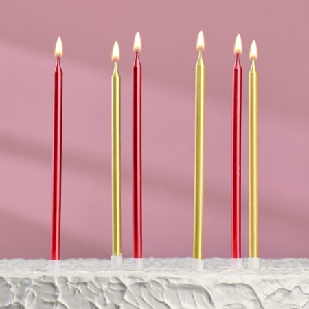 Candles in the cake "Royce", 6 pcs, tall, 13 cm, burgundy and gold-5