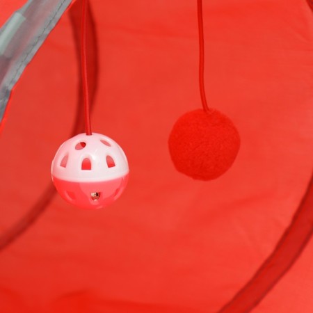 Tunnel for cats with a toy, 50 x 25 cm, red-2