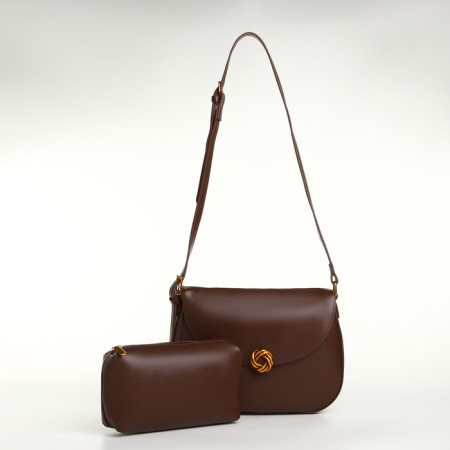 Women's bag on the Textura valve, medium size, brown color-2
