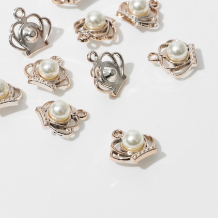 Pearl suspension crown 2 × 1.8 × 07 cm, (set 10 pcs.), White color in gold