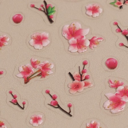 Nail stickers "Sakura", voluminous, pink/white color-2