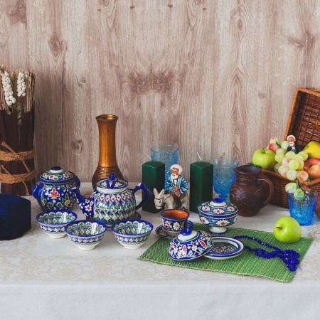 Maslenka Rishtan ceramics "Flowers", 13 cm, blue-5