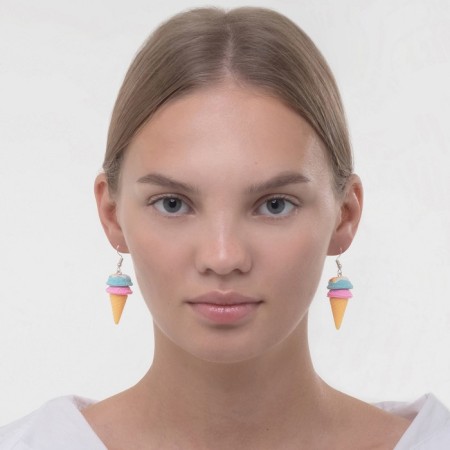 Earrings Assorted "Sweets" Ice Cream in the Horn, The color of the pink blue-1