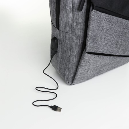 City backpack on a zipper, 4 pockets, USB, black/gray color-5