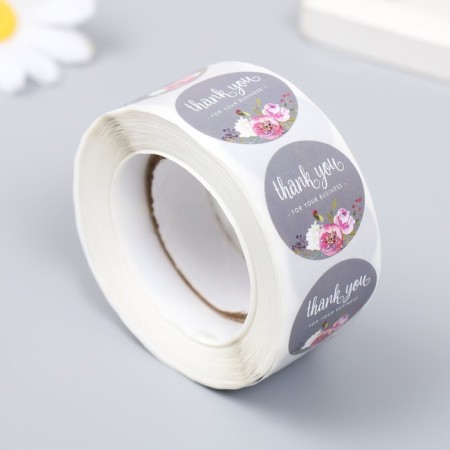 Stick Paper "Bouquet on gray. Gratitude" D = 2.5 cm 500 pcs in a roll 3x6.5x6.5 cm-1