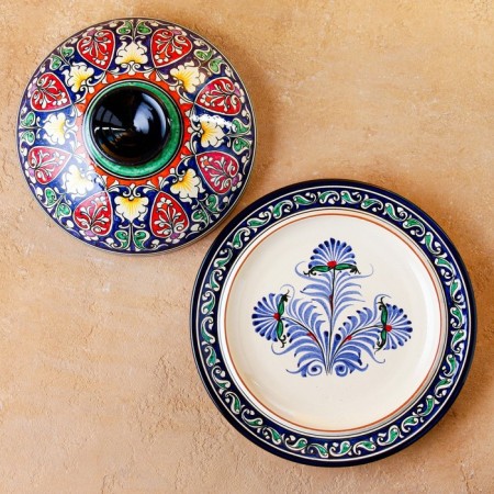 The pancake of Rishtan ceramics "Flowers", 26 cm, blue-7