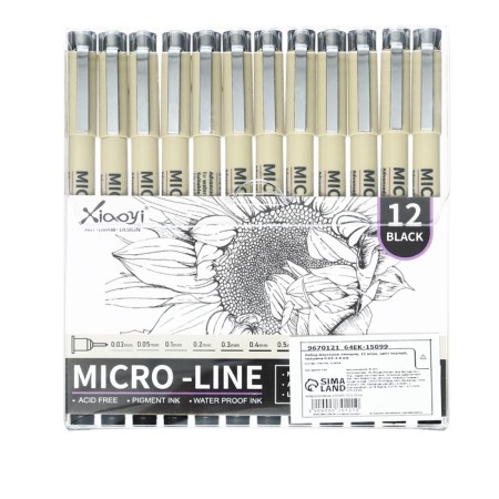 Set of markers-liners, 12 pieces, color black, thickness 0.03-3.0 mm-1