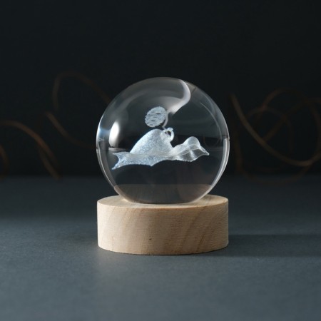 Souvenir glass backlight "Shar. Geometry of the mountain" D = 6 cm stand wood, usb-5