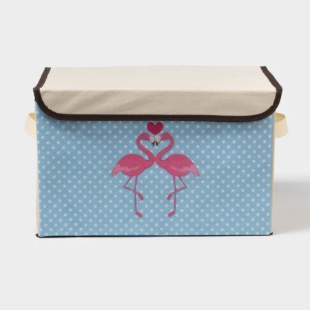 Stellid box for storage with a flamingos lid, 39 × 25 × 25 cm, beige color-1