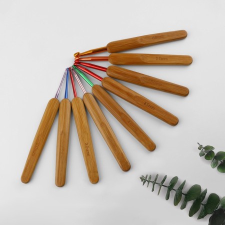 A set of hooks for knitting, with bamboo handles, d = 2-6 mm, 13.5 cm, 9 pcs-2