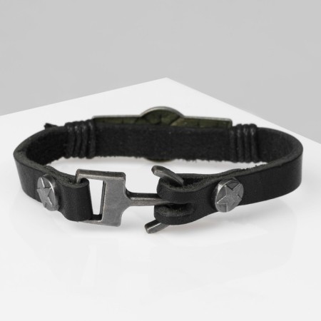 Male Bracelet "Shield", black color with black silver, 21 cm-1