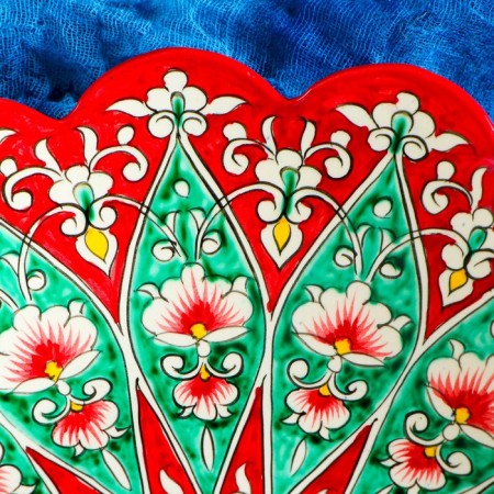 Largan Rishtan ceramics "Flowers", 33 cm, red, corrugated-2