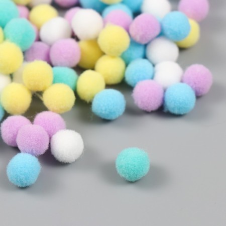Pompons, 8 mm, 100 pcs/pack, 100% polyester, 5 colors in the assortment of 20 pcs-1