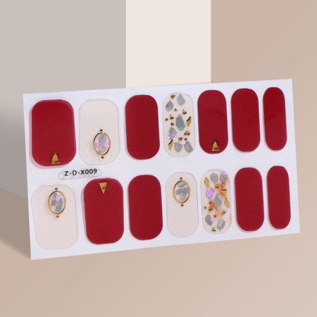 Flood strips for manicure, 14 pcs, burgundy/beige color-2